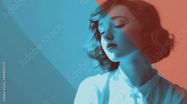 Obraz Soft focus portrait studio top view minimal calm animation Split complementary color scheme flat design.