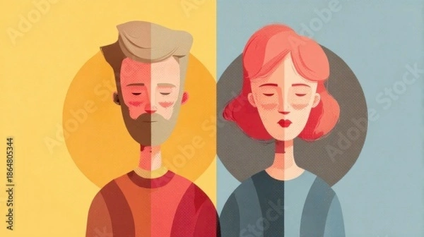 Obraz Soft focus portrait studio top view minimal calm animation Split complementary color scheme flat design.