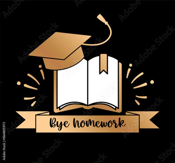 Obraz Graduation Book And Cap Bye Homework Vector