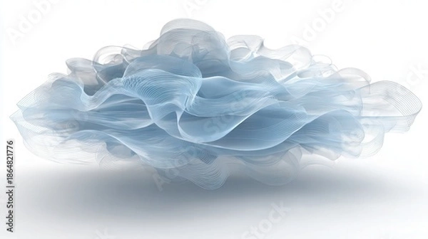 Fototapeta Abstract cloud computing visualization with layered transparent shapes isolated on white background