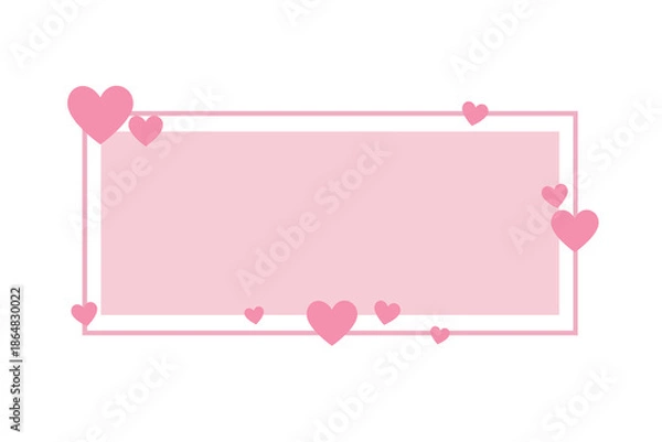 Obraz Pink rectangular frame with hearts isolated on a white background. 