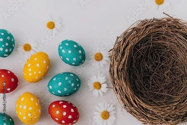 Obraz Easter flat lay with eggs