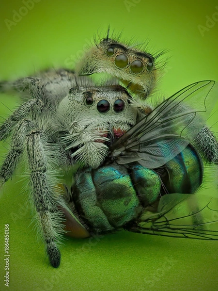 Fototapeta Phidippus regius with prey