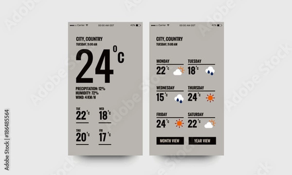 Fototapeta Weather Forecast App Ux Ui Design