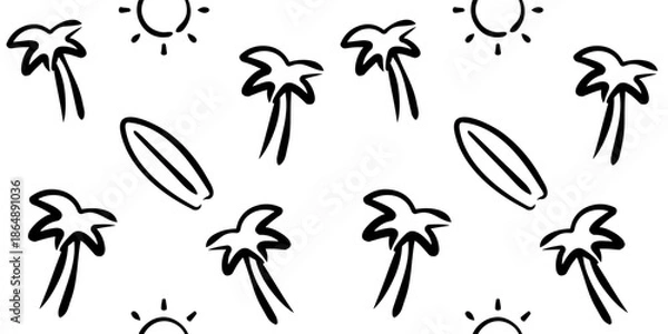 Obraz Tropical Summer Fun Sketch seamless Pattern background 