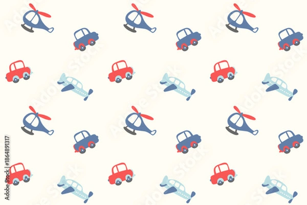 Obraz Playful Hand-Drawn Vehicle Pattern for Children's pattern Background