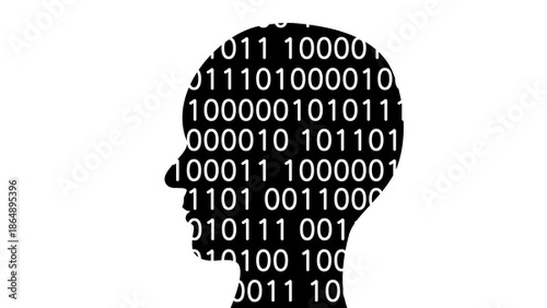 Obraz コンピューター言語と人工知能（横顔_黒01）のイメージイラスト	