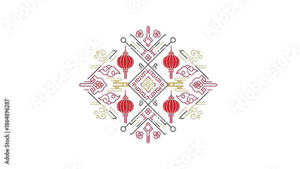 Obraz Asian Lanterns in Geometric Pattern.