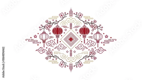 Obraz Chinese Lanterns Decorative Pattern Design.