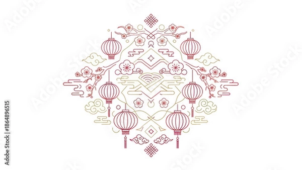 Obraz Chinese Lanterns Floral Pattern Design 1.