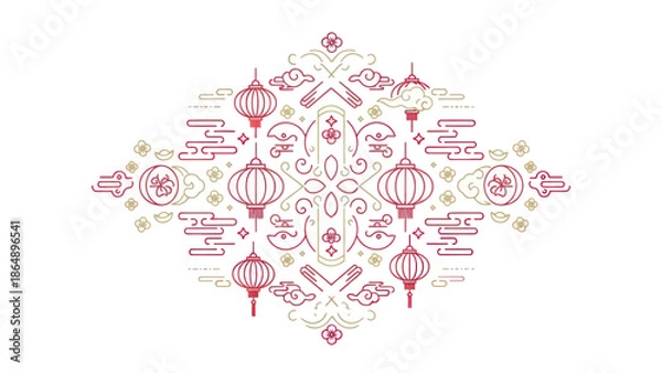 Obraz Chinese Lanterns Mandala Design Element.