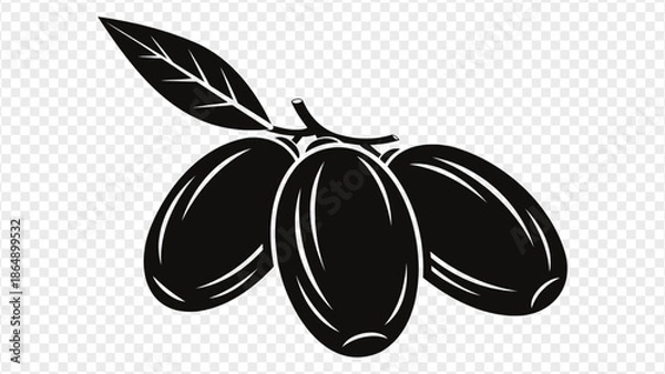 Obraz black olives with leaf illustration