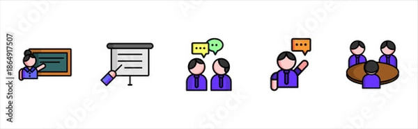 Obraz School interaction flat icons set teaching and learning