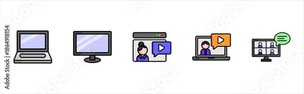 Obraz Digital classroom flat icons set virtual study equipment