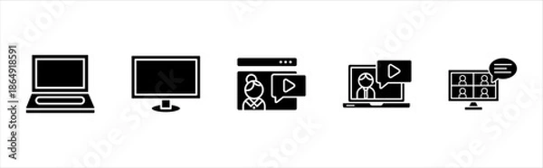 Obraz Solid online education device icons pack school learning