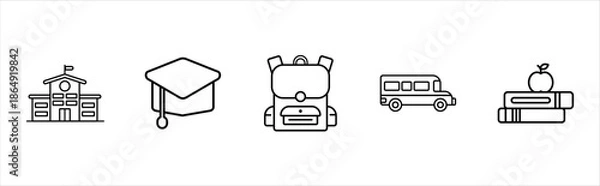 Obraz School object outline icons collection minimal vector