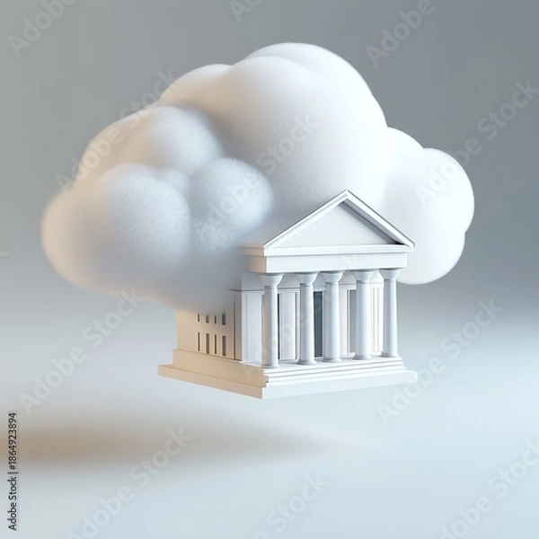 Obraz Floating cloud with a bank classical building design.