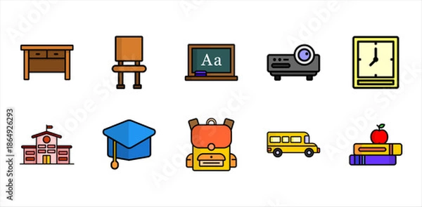 Obraz Classroom learning object icons pack education element