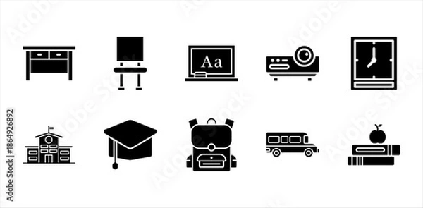 Obraz Solid classroom education icons pack school element