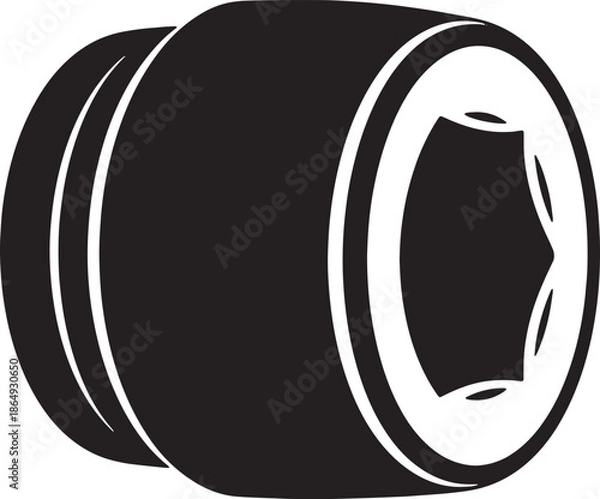 Obraz Black hexagonal socket wrench head on white background tool