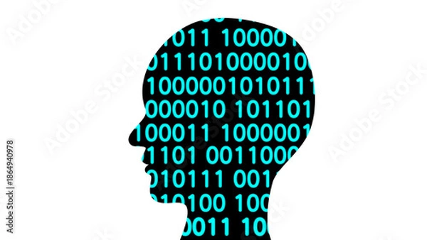 Obraz コンピューター言語と人工知能（横顔_ネオン01_背景透過）のイメージイラスト