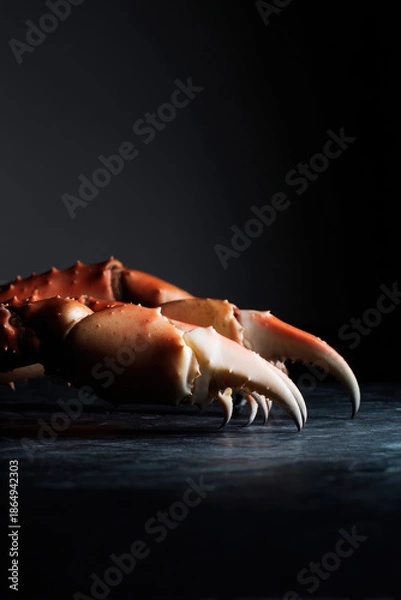 Obraz Cooked crab with claws on dark slate surface, dramatic lighting side view