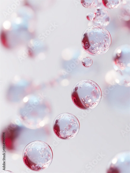 Obraz 下側に赤い液体の透明な水滴が浮かんだ背景