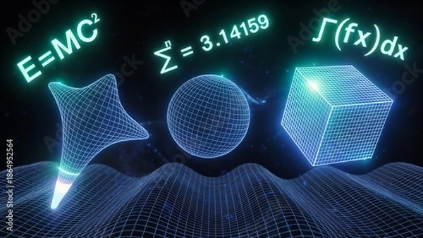 Obraz Abstract 3D Geometric Shapes and Math Formulas