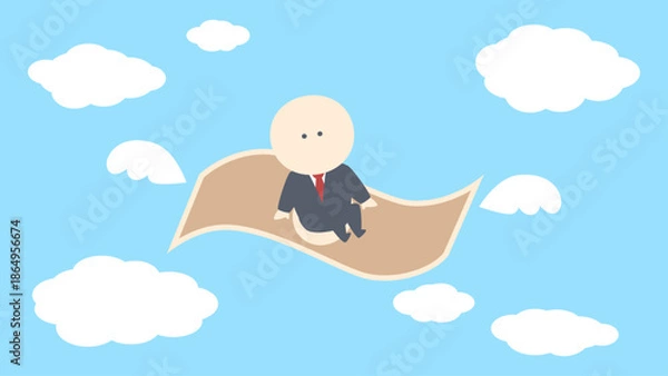 Obraz ビジネスイメージイラスト_札束タワーの上で働くビジネスマン