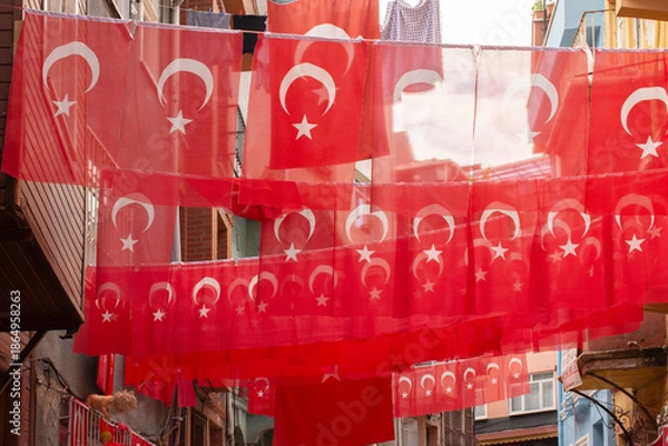 Obraz Turkish national flags on string in view