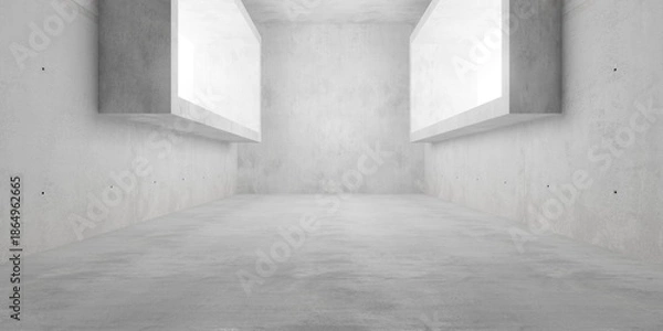 Obraz Concrete empty modern room with two rectangular large window frames and copy space - industrial interior background template