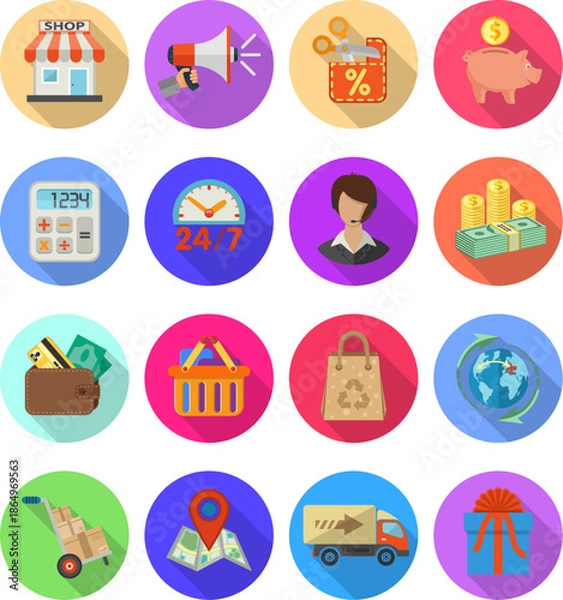 Obraz Internet Shopping and Delivery Flat Icon Set