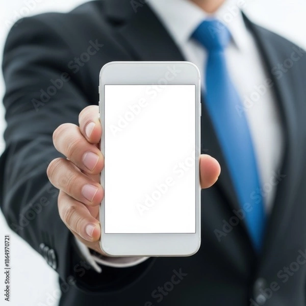 Obraz Businessman Holding Blank Smartphone Screen.