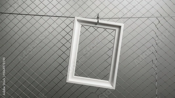 Obraz White Mirror Hanging on Ceiling Grid.