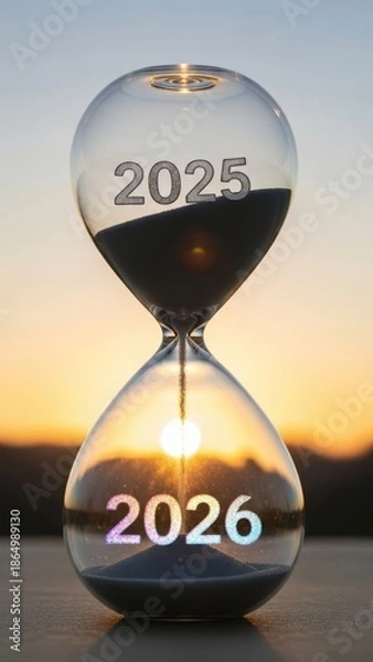 Obraz Hourglass Counting Down to 2026 with Sunset Backdrop