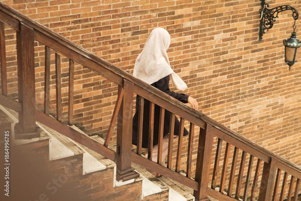 Obraz Muslim Contemplative Ascent in Outdoor Scene with Textured Elements