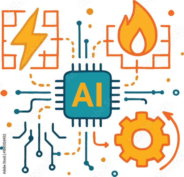 Obraz Artificial Intelligence Modeling Energy Transformation Systems Illustration