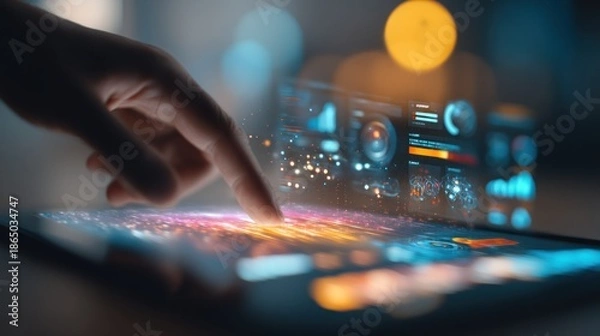 Fototapeta Touching digital interface on transparent