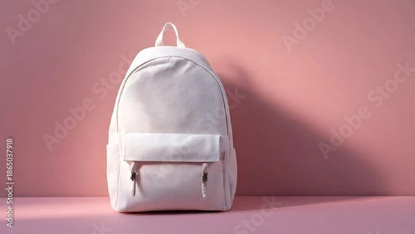 Obraz Minimalistic White Backpack on Pink Background with Soft Lighting