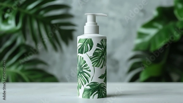 Fototapeta Tropical leaf pattern soap dispenser
