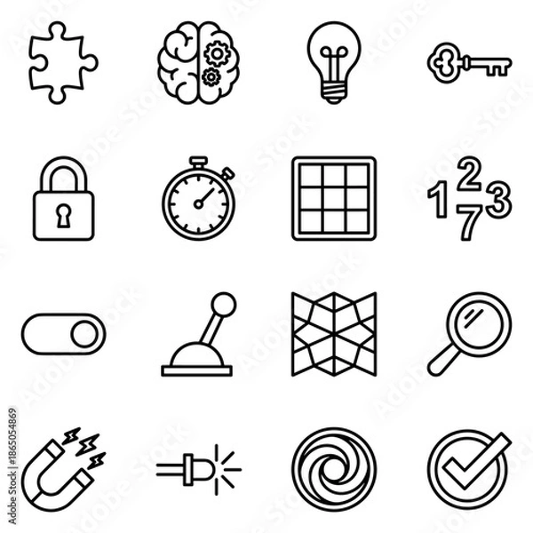 Obraz Icon Set With Lock Timer Switch Lever Magnet Light Bulb