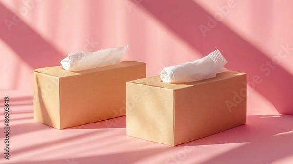 Obraz Two tissue boxes on a pink surface