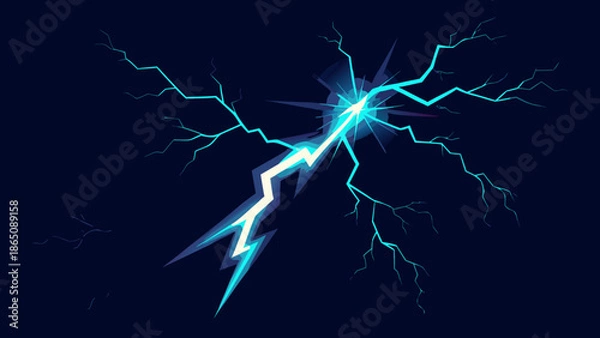 Fototapeta Vibrant blue lightning strike