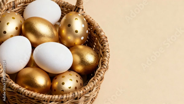 Fototapeta Easter Golden Eggs Basket