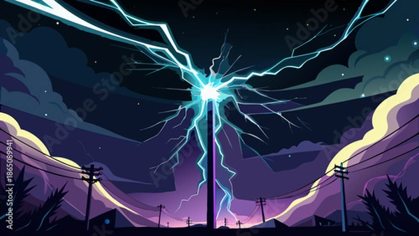 Obraz Electric storm over mountain range