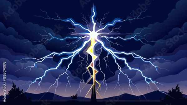 Fototapeta Lightning strikes over mountains