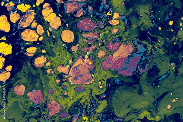 Obraz Fluid Ebru marbling background with flowing liquid paint patterns