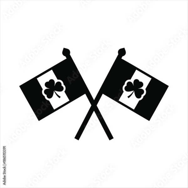Obraz Two Crossed Flags With Shamrocks on white background