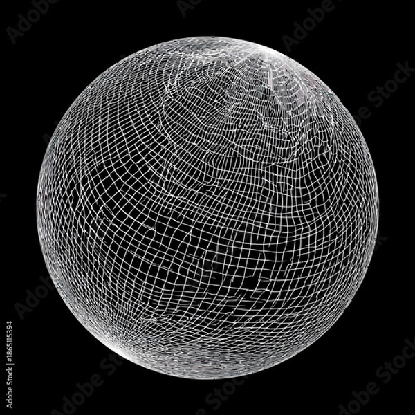 Obraz Abstract sphere with grid pattern against black background