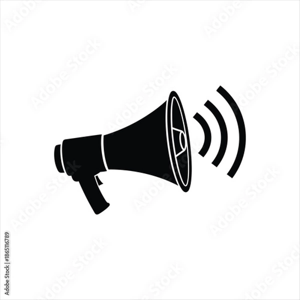 Obraz A grayscale icon depicting a solid megaphone for announcements